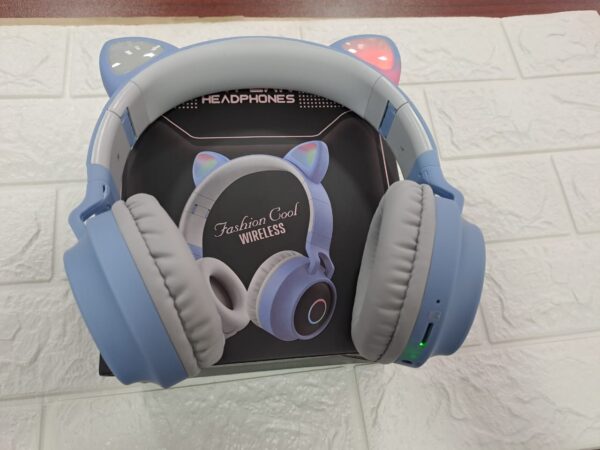 AUDIFONOS CON OREJA DE GATO AZUL CLARO - Imagen 2