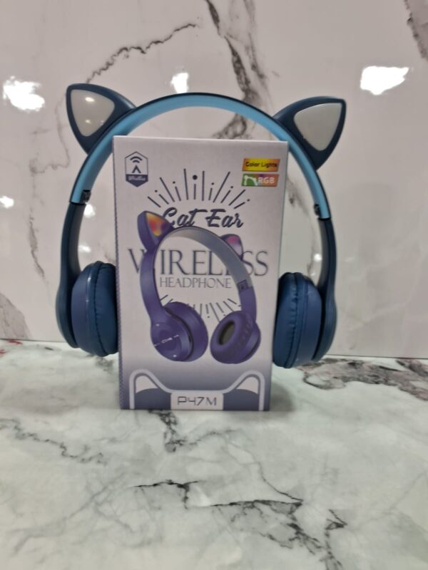 AUDIFONOS CON OREJA DE GATO AZUL CLARO