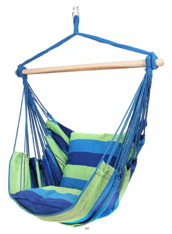 Silla Hamaca Colgante Camping Interior y Exterior Con Palo AZUL