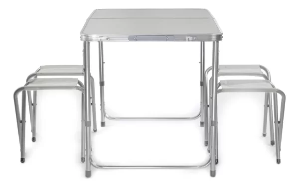 Mesa Plegable Con 4 Bancos Para Camping 120 Cm BLANCO