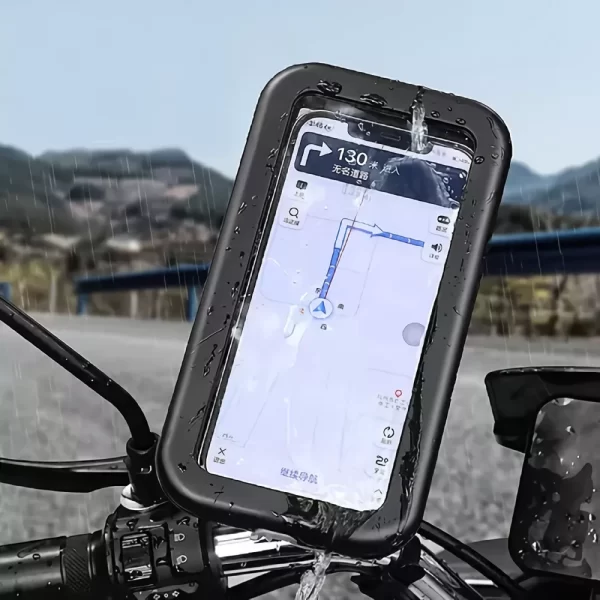 SOPORTE DE CELULAR PARA MOTO EN EL ESPEJO CON ESTUCHE IMPERMEABLE - Imagen 2