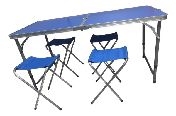 Mesa Plegable Con 4 Bancos Para Camping 120 Cm AZUL OSCURO