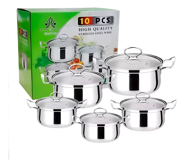 JUEGO DE OLLAS DE ACERO INOXIDABLE 10 PIEZAS