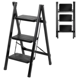 ESCALERA PLEGABLE ANTIDESLIZANTE 3 ESCALONES NEGRO