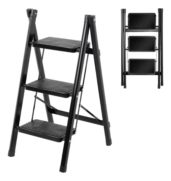 ESCALERA PLEGABLE ANTIDESLIZANTE 3 ESCALONES NEGRO