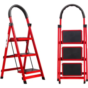 ESCALERA PLEGABLE ANTIDESLIZANTE 3 ESCALONES ROJO