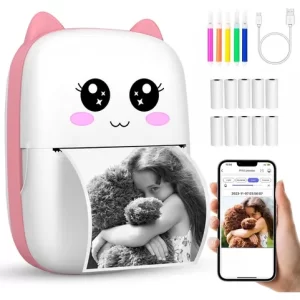 MINI IMPRESORA GATITA CON BLUETOOTH ROSADA